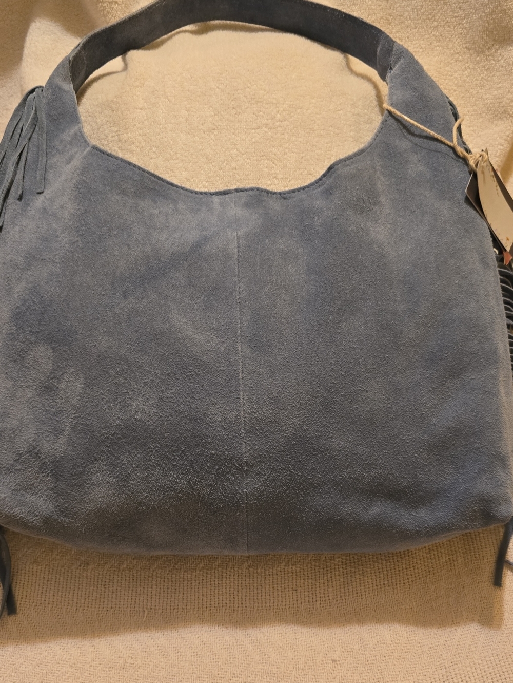 Haute Hippie Blue Suede Hobo Bag Fringe Shoulder Tote Purse New with Tags - Picture 8 of 16